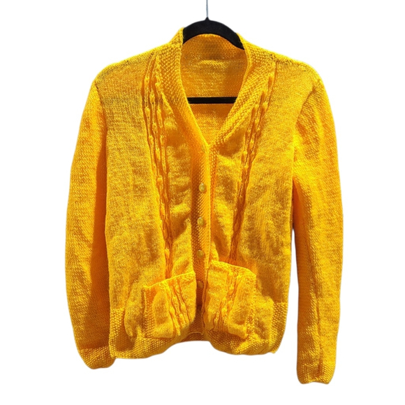 Sweaters - Handmade Crochet Knit Sweater Cardigan Yellow Women's